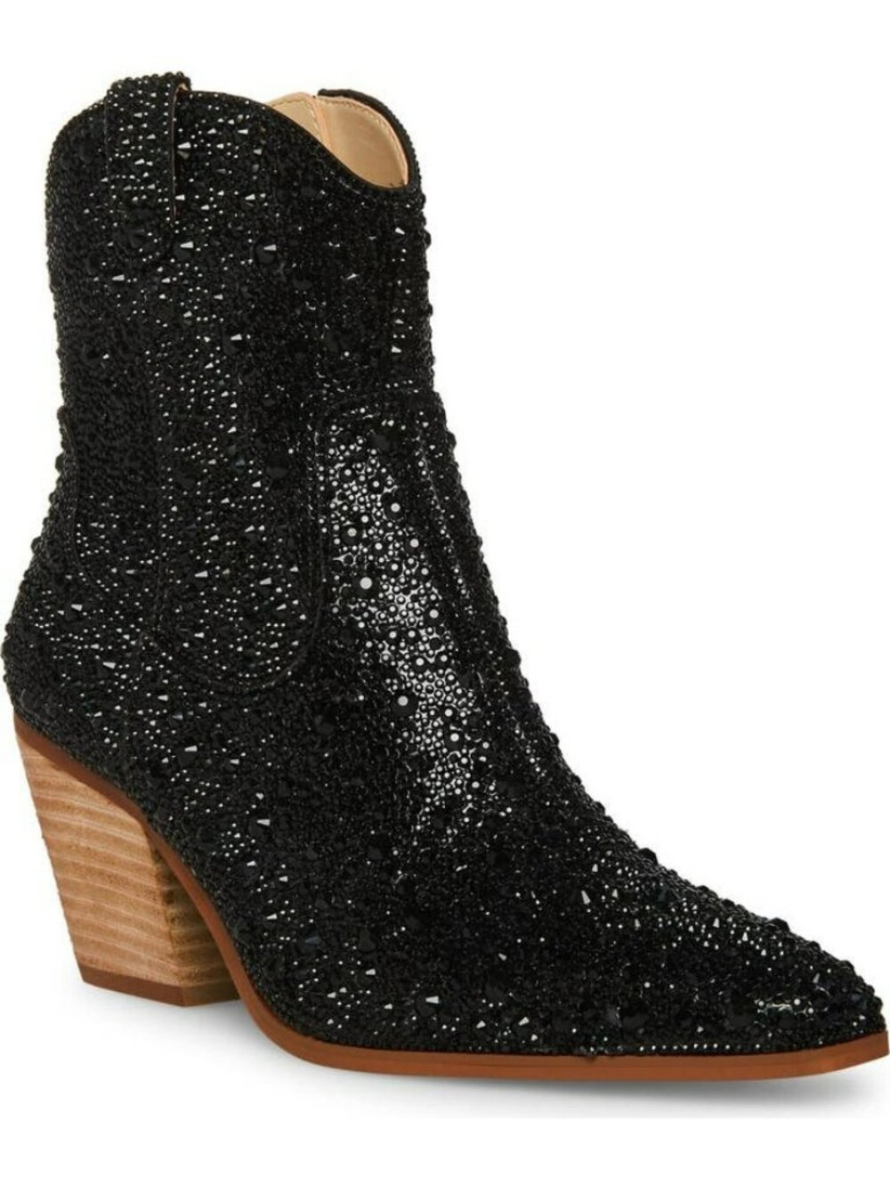 Betsey Johnson Diva Embellished Western Bootie Size 8 Black Rhinestone Heeled An